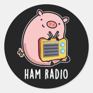 Pegatina Redonda Ham Radio Funny Pig Pun Dark BG