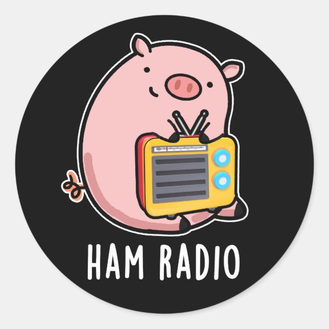Pegatina Redonda Ham Radio Funny Pig Pun Dark BG (Anverso)