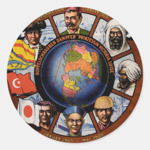 Pegatina Redonda Hamburg Amerika Line Poster