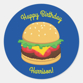 Pegatina Redonda Hamburger Birthday Party Burger