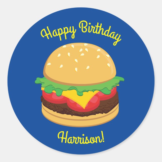 Pegatina Redonda Hamburger Birthday Party Burger (Anverso)