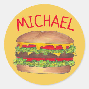 Pegatina Redonda Hamburger Cheeseburger Burodie personalizado