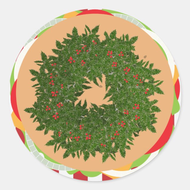 Pegatina Redonda Hamburger cheeseburger holly wreath burger (Anverso)