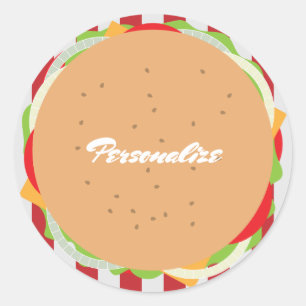 Pegatina Redonda Hamburger cheeseburger lindo café rayado blanco ro