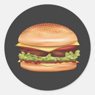 Pegatina Redonda Hamburger Fast Food Ilustracion