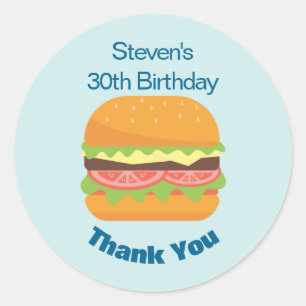 Pegatina Redonda Hamburger Ilustracion Cumpleaños Gracias