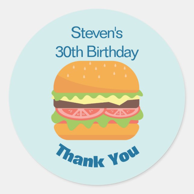 Pegatina Redonda Hamburger Ilustracion Cumpleaños Gracias (Anverso)