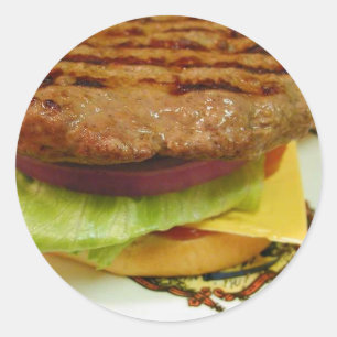 Pegatina Redonda Hamburger Meat Patty Patties Lettuce Tomates Buns