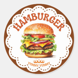 Pegatina Redonda Hamburger Sticker | Juicy Burger Kawaii Label | Fa