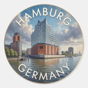 Pegatina Redonda Hamburgo Alemania Elbphilharmonie Escena del río