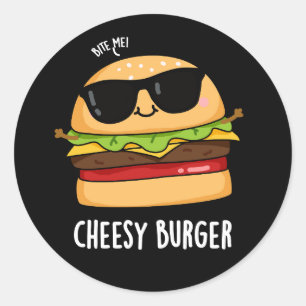 Pegatina Redonda Hamburguesa con queso Chistes divertidos de comida
