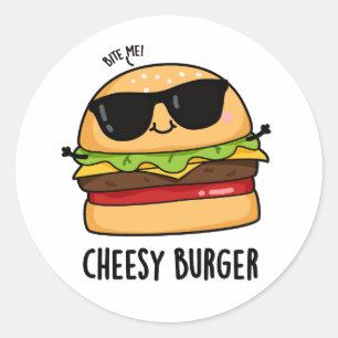 Pegatina Redonda Hamburguesa con queso Chistes divertidos de comida