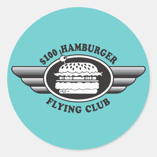 Pegatina Redonda Hamburguesa de 100 dólares - Club de vuelo (Anverso)