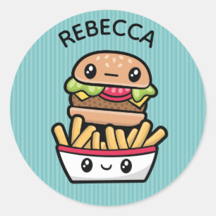 Pegatina Redonda Hamburguesa de comida chatarra y fritas
