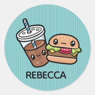 Pegatina Redonda Hamburguesa de comida chatarra y soda