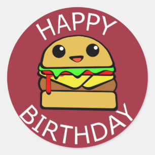 Pegatina Redonda Hamburguesa del queso del feliz cumpleaños