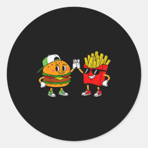 Pegatina Redonda Hamburguesa Divertida Combo de Patatas Fritas Snac