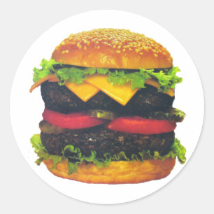 Pegatina Redonda Hamburguesa doble de lujo con queso