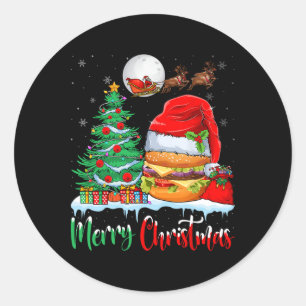 Pegatina Redonda Hamburguesa usando Navidad de Santa Hat - Feliz Na