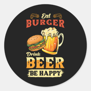 Pegatina Redonda Hamburguesa Y Cerveza