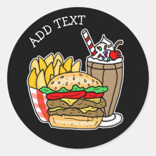 Pegatina Redonda Hamburguesas, batidos y frutillas 