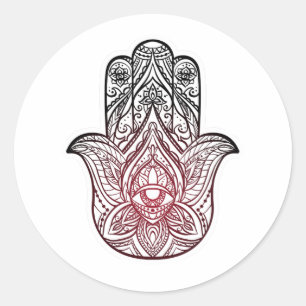 Pegatina Redonda Hamsa con patrón boho
