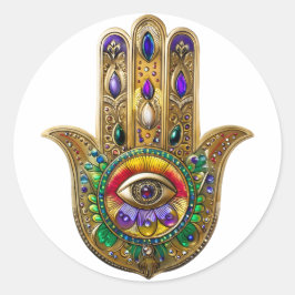 Pegatina Redonda Hamsa de oro pintado amatista rubí tercer ojo
