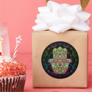 Pegatina Redonda Hamsa Fatma Hand Psychedelic Art