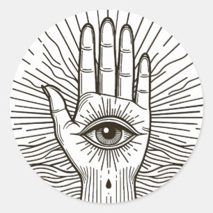 Pegatina Redonda Hamsa Hand con ilustracion de arte visual