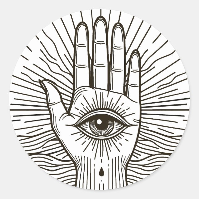 Pegatina Redonda Hamsa Hand con ilustracion de arte visual (Anverso)