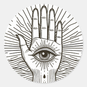 Pegatina Redonda Hamsa Hand con ilustracion de arte visual