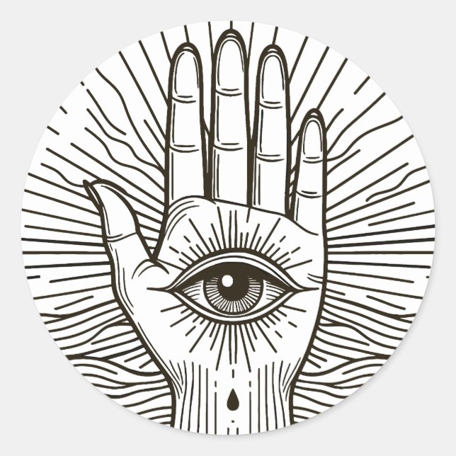 Pegatina Redonda Hamsa Hand con ilustracion de arte visual (Anverso)