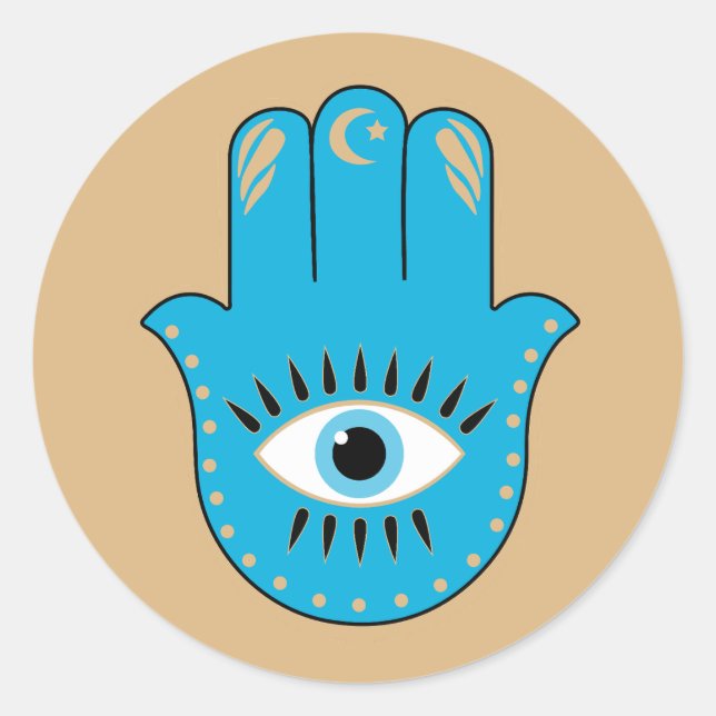 Pegatina Redonda Hamsa Hand Greek Evil Eye Blue (Anverso)