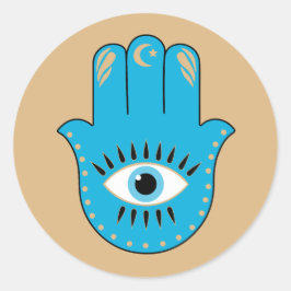 Pegatina Redonda Hamsa Hand Greek Evil Eye Blue