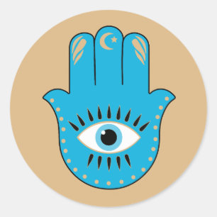 Pegatina Redonda Hamsa Hand Greek Evil Eye Blue