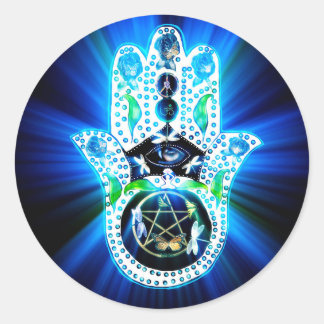 Pegatina Redonda Hamsa Hand Indigo Energy