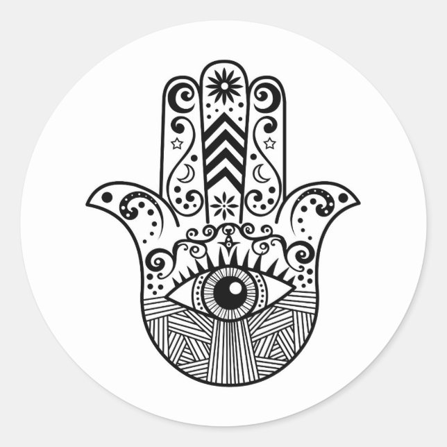 Pegatina Redonda Hamsa Manand Black and White (Anverso)