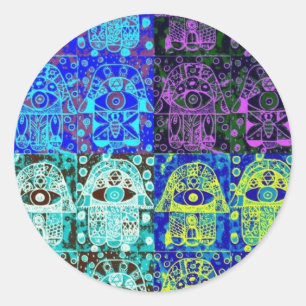 Pegatina Redonda Hamsa negra y azul