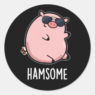 Pegatina Redonda Hamsome Funny Pig Pun Dark BG