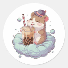 Pegatina Redonda Hámster Adorable Personalizado: Acogedor, Kawaii V