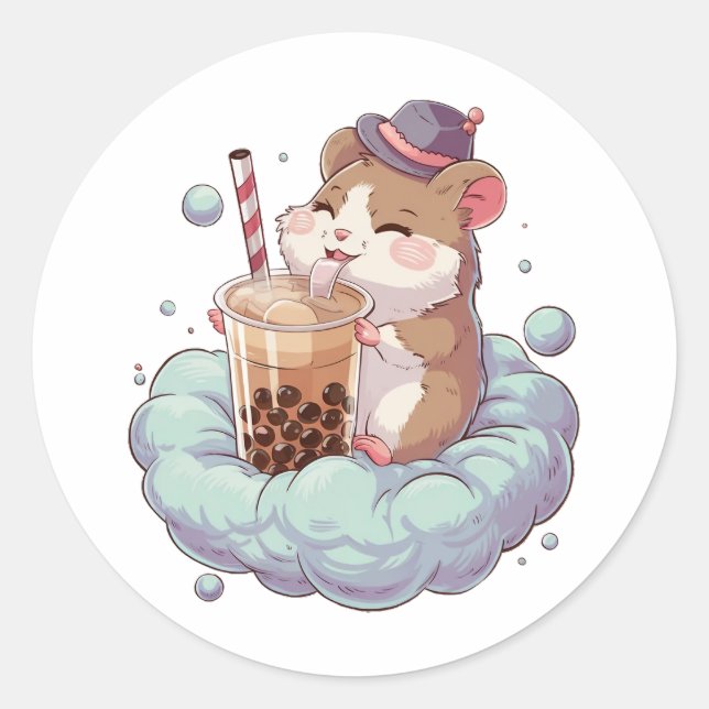 Pegatina Redonda Hámster Adorable Personalizado: Acogedor, Kawaii V (Anverso)