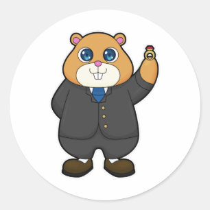 Pegatina Redonda Hamster as Groom con anillo Boda