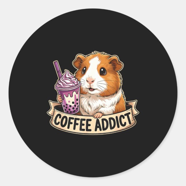 Pegatina Redonda Hamster Coffee Addict Cute Rodent Boba Tea Gift  (Anverso)