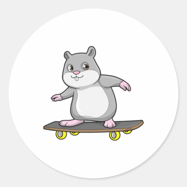 Pegatina Redonda Hámster como Skater con Skateboard (Anverso)