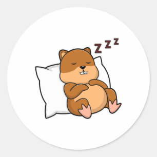 Pegatina Redonda Hamster con almohada