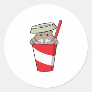 Pegatina Redonda Hamster con bebida