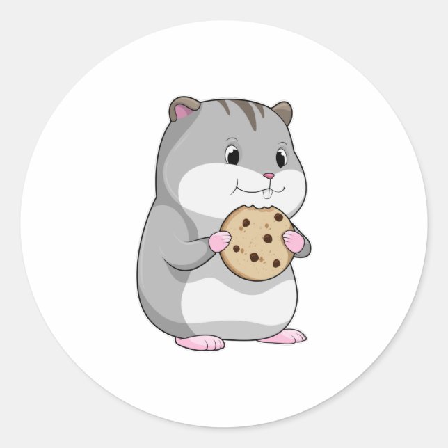 Pegatina Redonda Hamster con Cookie (Anverso)