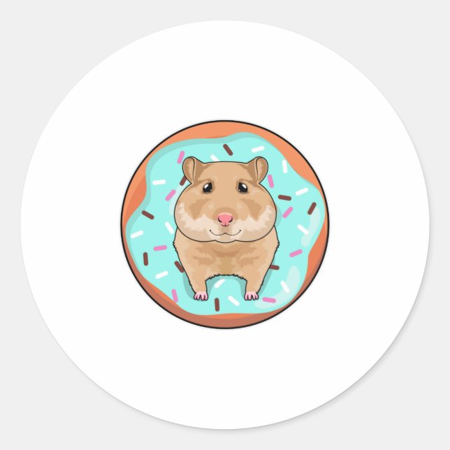 Pegatina Redonda Hamster con Donut (Anverso)