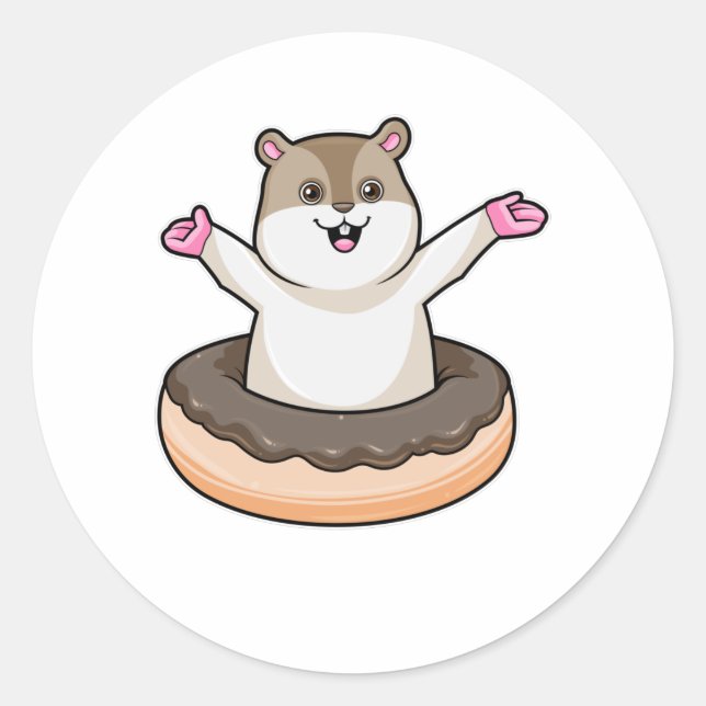 Pegatina Redonda Hamster con donut de chocolate (Anverso)