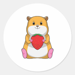 Pegatina Redonda Hamster con fresa